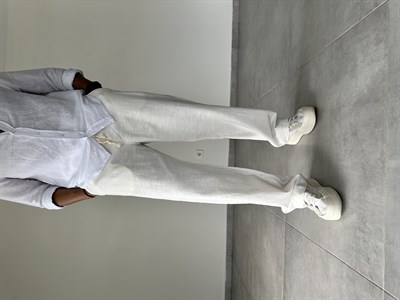 Beyaz Renk Bel Kısmı Lastikli Rahat Kesim Keten Baggy Pantolon