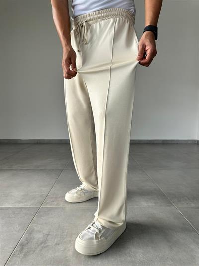 Bej Renk Modal Kumaş Ön Kısmı Çımalı Basic Baggy Pantolon