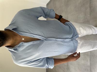 Bebe Mavisi Renk Comfort Fit Keten Gömlek