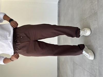 Gabardin Kumaş Kahve Renk Rahat Kesim İnce Baggy Pantolon