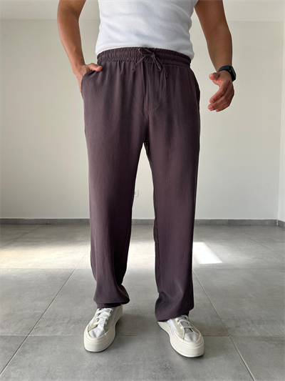 Modal Kumaş Kahve Renk Bel Kısmı Lastikli Basic Baggy Pantolon