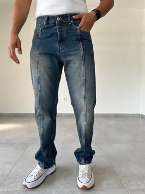 Dikiş Detaylı Asit Yıkama Baggy Kesim Kot Pantolon