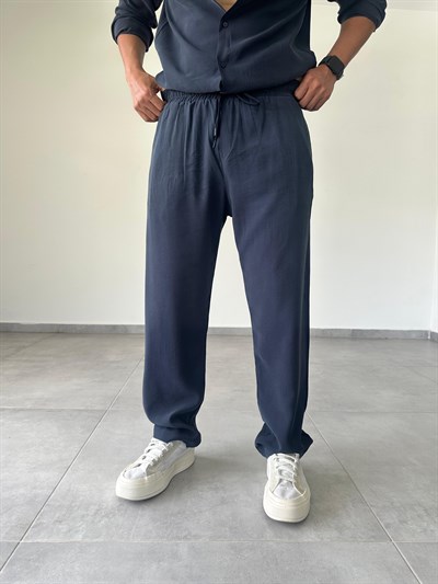 Modal Kumaş Lacivert Renk Basic Baggy Pantolon