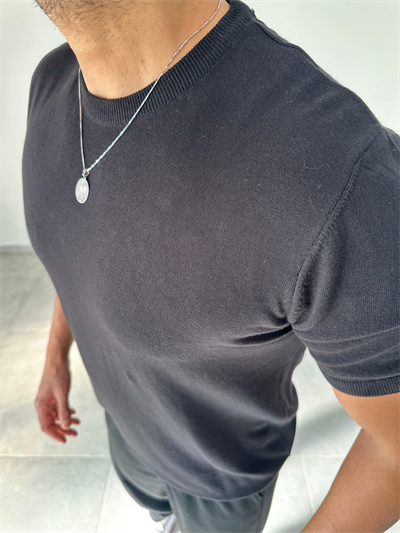 Siyah Renk Premium Kalite Basic Triko T-Shirt