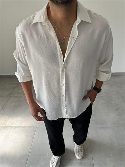 Beyaz Renk Modal Kumaş Oversize Kesim Basic Gömlek