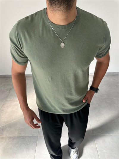 Yeşil Renk Premium Kalite Basic Triko T-Shirt