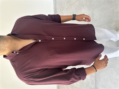 Mürdüm Renk Oversize Kesim Fresh Keten Gömlek