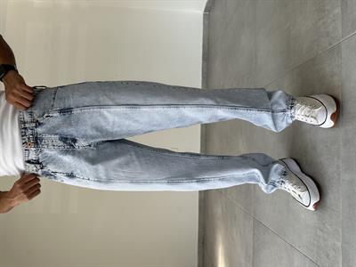 Dikiş Detaylı Asit Yıkama Baggy Kesim Kot Pantolon