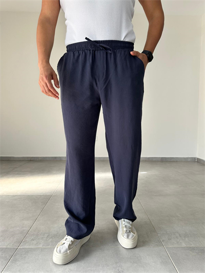 Modal Kumaş Lacivert Renk Bel Kısmı Lastikli Basic Baggy Pantolon