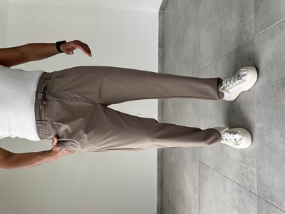 Kahve Renk Boyfriend Kesim Likralı Kumaş Pantolon