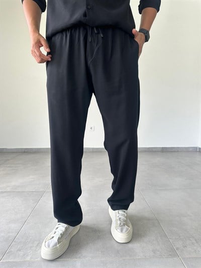 Modal Kumaş Siyah Renk Basic Baggy Pantolon