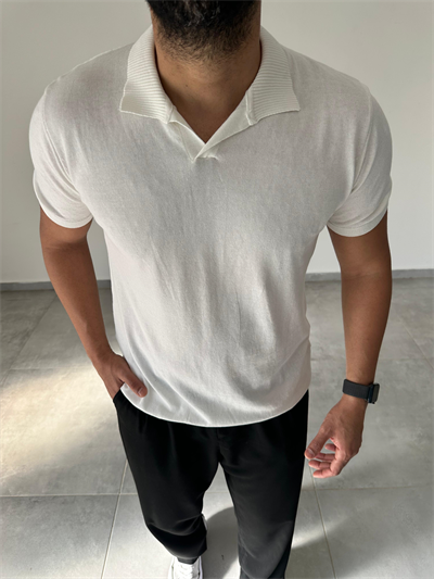 Polo Yaka Beyaz Renk Triko T-Shirt