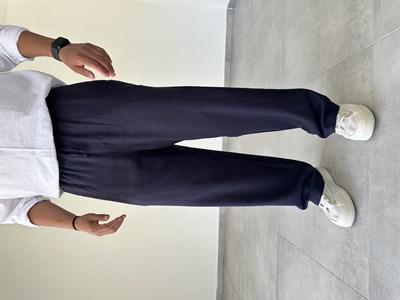 Lacivert Renk Yumuşak Keten Baggy Pantolon