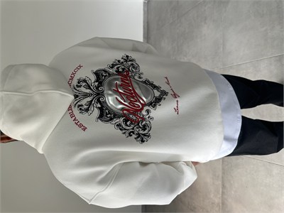Beyaz Nocturna Pantch Ve Baskı Detaylı Premium Kapüşonlu Sweatshirt