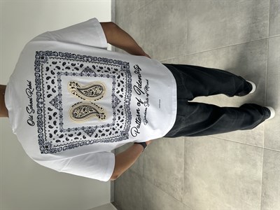 Bandana State Of Mind Nakış Ve Pantchlı  Beyaz Renk Oversize T-Shirt