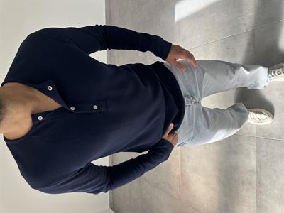 Lacivert Renk Örme Waffle Kumaş Düğme Detaylı Sweatshirt