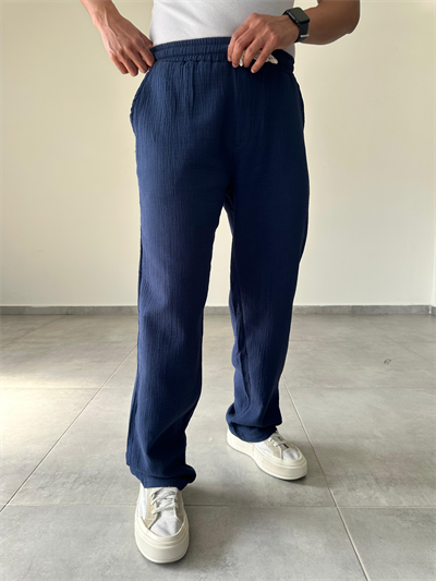 Lacivert Renk Müslin Keten Baggy Pantolon