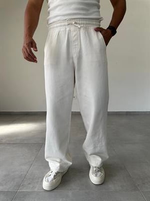 Ekru Renk Gabardin Kumaş Bol Kesim Baggy Pantolon
