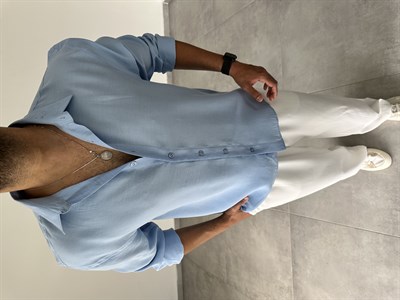 Bebe Mavisi Modal Kumaş Oversize Basic Gömlek