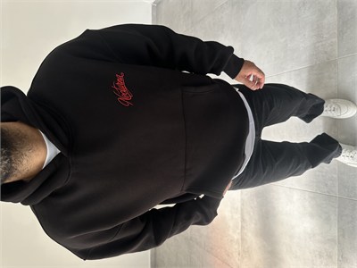 Siyah Nocturna Pantch Ve Baskı Detaylı Premium Kapüşonlu Sweatshirt