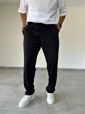Siyah Renk Oys Kumaş Rahat Kesim Baggy Pantolon