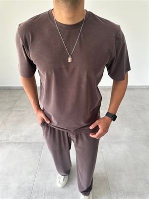 Kahve Renk  Rahat Kesim Kupra Kumaş T-Shirt
