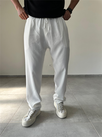 Modal Kumaş Beyaz Renk Basic Baggy Pantolon