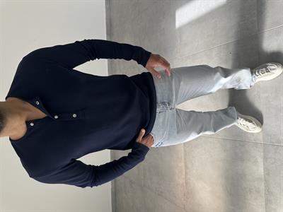 Lacivert Renk Örme Waffle Kumaş Düğme Detaylı Sweatshirt