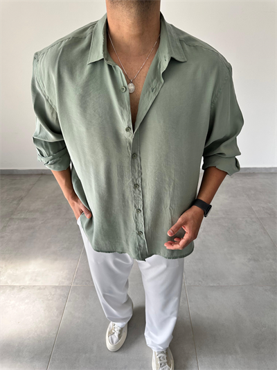 Mint Yeşili Renk Modal Kumaş Oversize Kesim Basic Gömlek