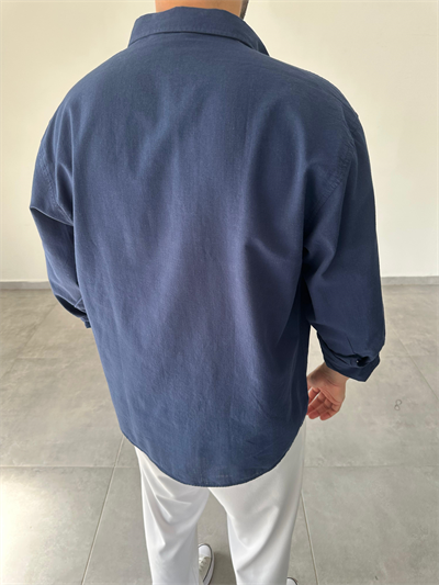 Lacivert Renk Oversize Kesim Fresh Keten Gömlek