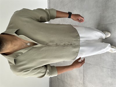 Küf Yeşili Modal Kumaş Oversize Basic Gömlek