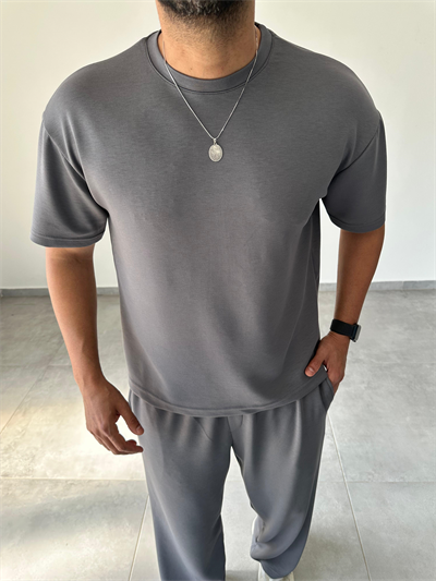 Modal Kumaş Antrasit Renk Rahat Kesim T-Shirt
