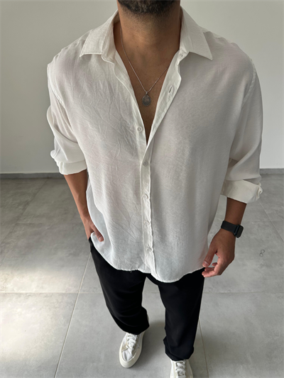 Beyaz Renk Modal Kumaş Oversize Kesim Basic Gömlek