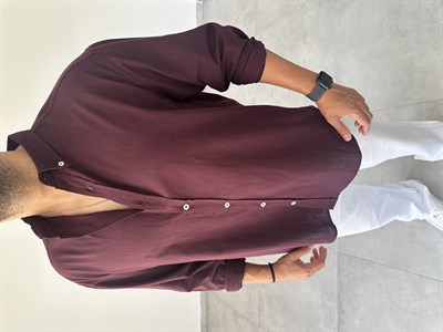 Mürdüm Renk Oversize Kesim Fresh Keten Gömlek