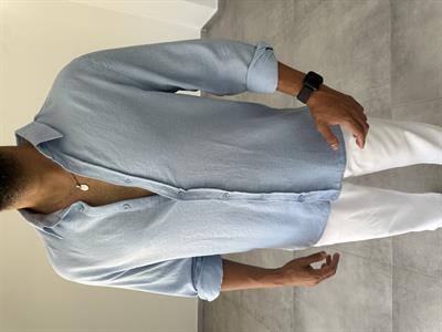 Bebe Mavisi Renk Comfort Fit Keten Gömlek