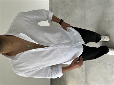 Beyaz Relax Fit Keten Gömlek
