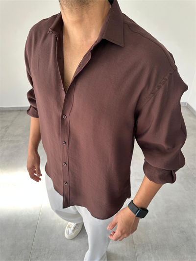Modal Kumaş Kahve Renk Oversize Kesim Gömlek