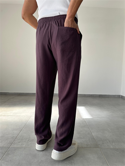 Modal Kumaş Mürdüm Renk Bel Kısmı Lastikli Basic Baggy Pantolon