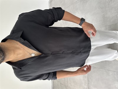 Siyah Modal Kumaş Oversize Basic Gömlek