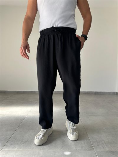 Tensel Kumaş Siyah Renk Boyfriend Rahat Kesim İnce Jogger