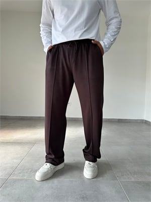Kahve Renk Modal Kumaş Ön Kısmı Çımalı Basic Baggy Pantolon