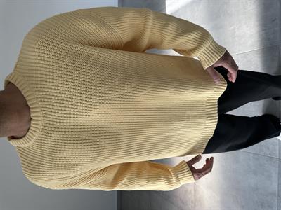 Sarı Renk Zincir Dikiş Detaylı Oversize Kesim Premium Örme Kazak