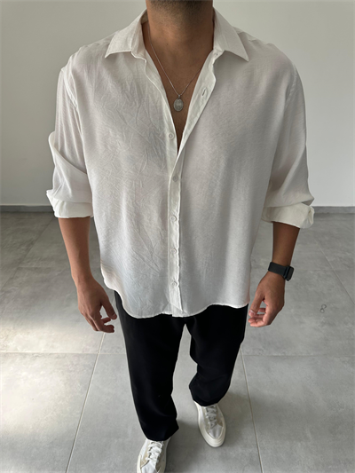 Beyaz Renk Modal Kumaş Oversize Kesim Basic Gömlek