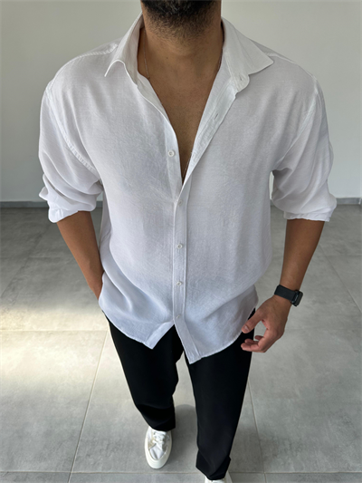 Modal Kumaş Beyaz Renk Oversize Kesim Gömlek