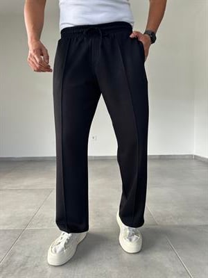 Siyah Renk Modal Kumaş Ön Kısmı Çımalı Basic Baggy Pantolon