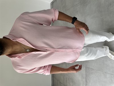 Pembe Renk Relax Fit Keten Gömlek