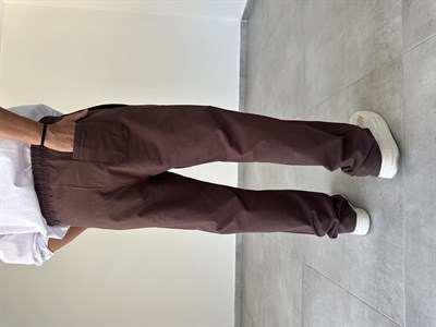 Gabardin Kumaş Kahve Renk Rahat Kesim İnce Baggy Pantolon