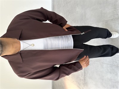 Kahve Renk Boxy Fit Kol Düğmeli Ceket