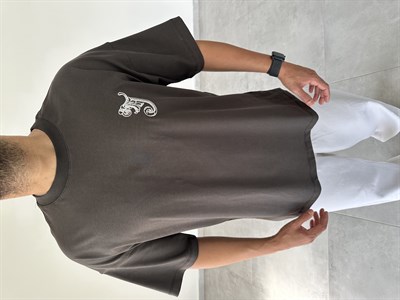 Füme Renk  Made İn Heaven Nakış Ve Baskılı Oversize T-Shirt