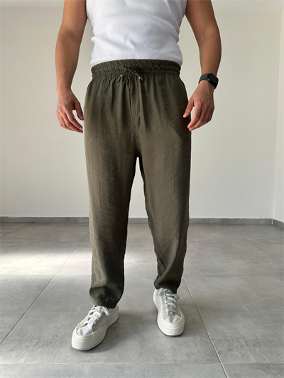 Tensel Kumaş Haki Yeşil Renk  Boyfriend Rahat Kesim İnce Jogger